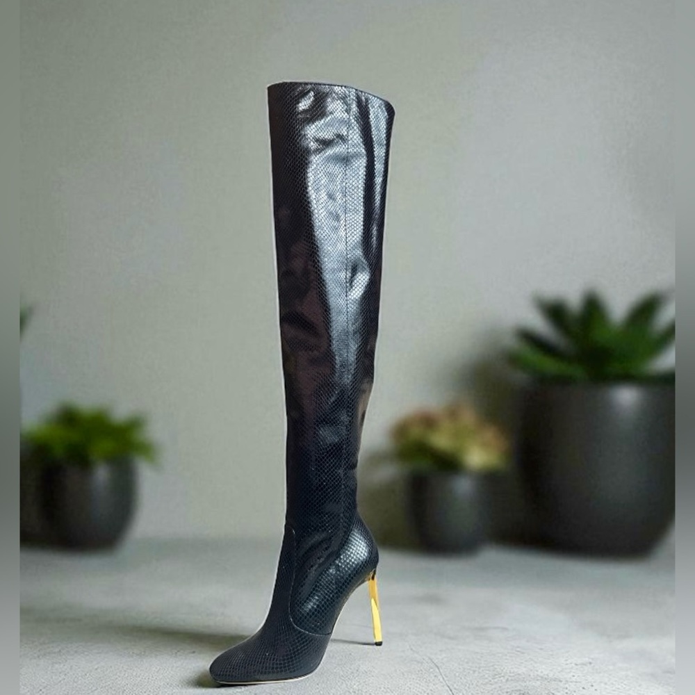 TOM FORD 105MM Glossy Python-Embossed Leather Over-the-Knee Boots